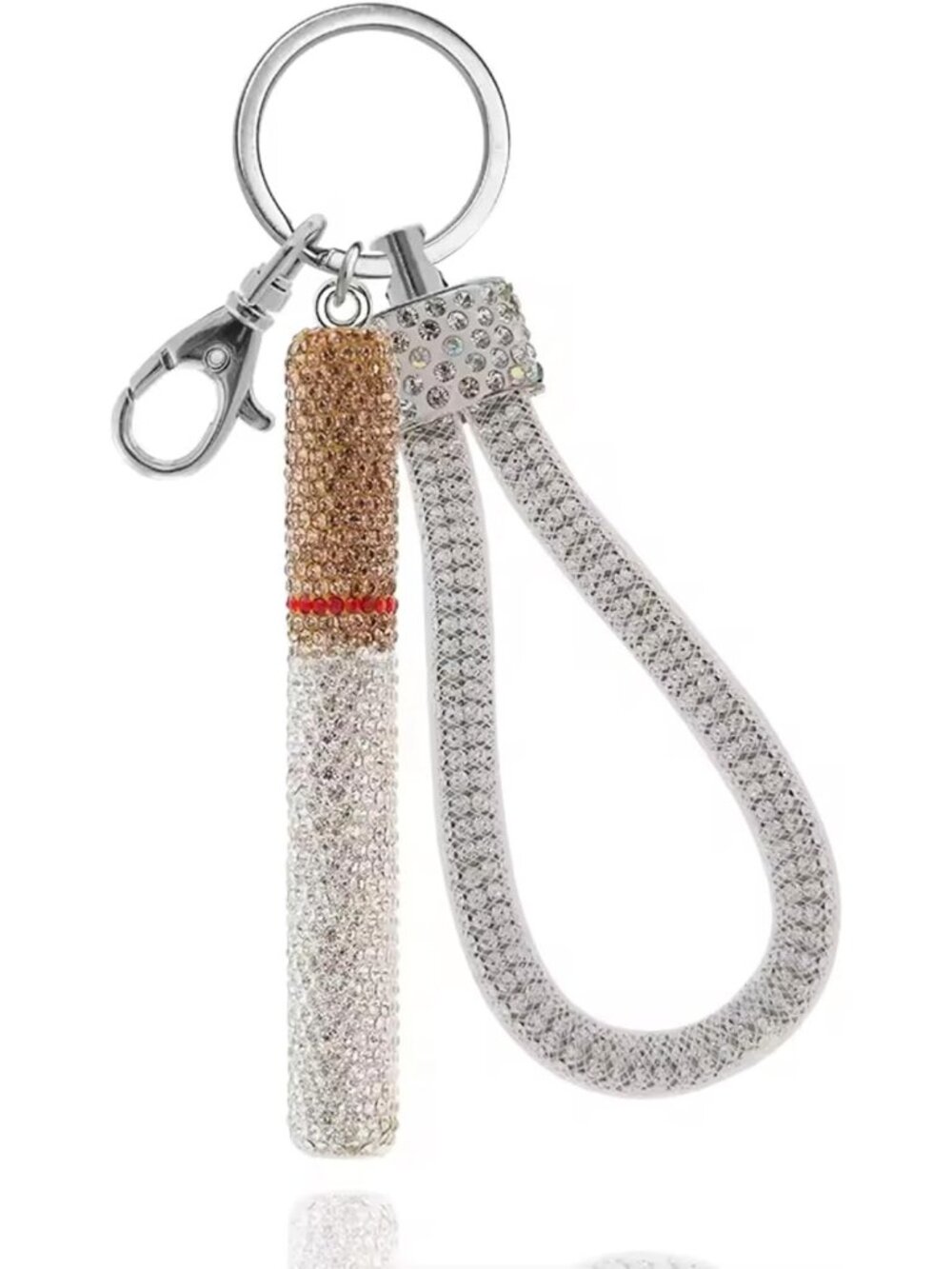 Sparkly Rhinestone Wristlet Keychain with Lipstick Charm | Bling Bag Accessory
